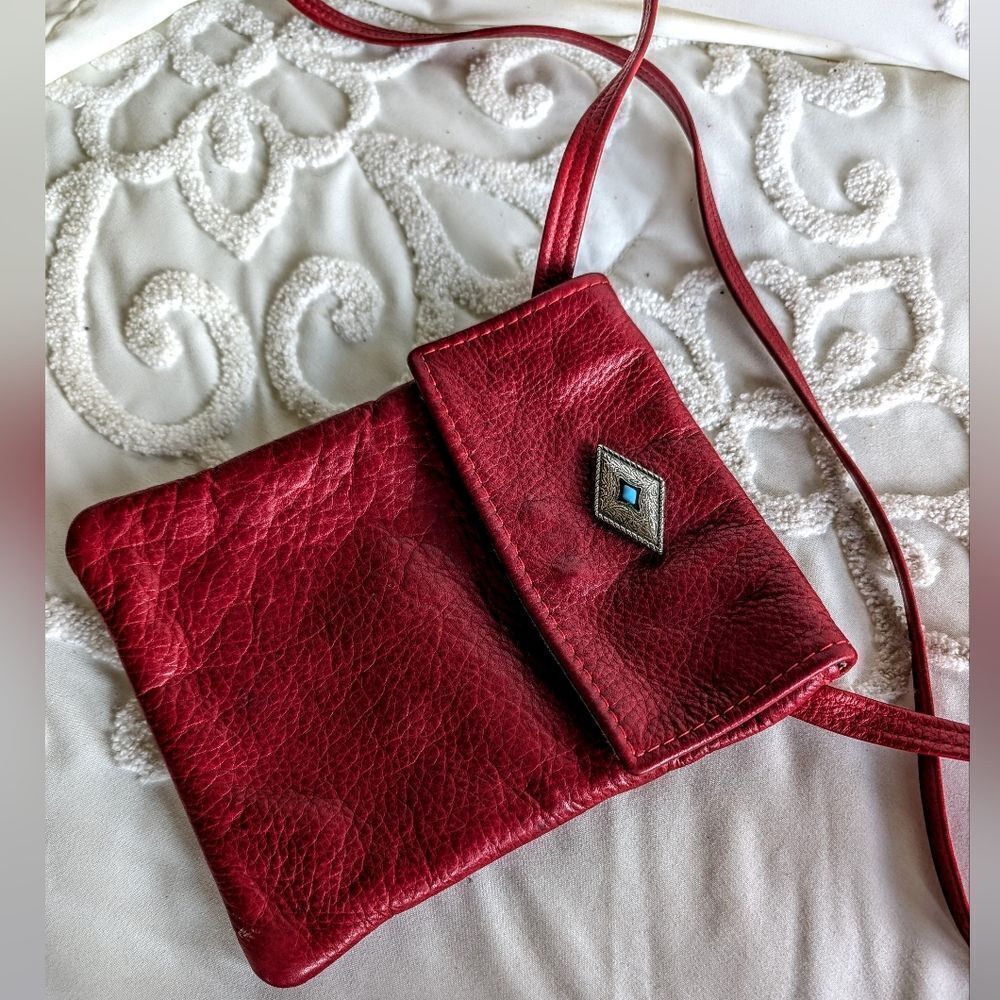 Breezy Mountain ♦️Red Leather With Turquoiso Silver Concho/ Mini Crossbody Bag